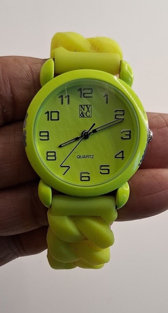 NY&C Womens Watch Neon Lime Yellow Green Silicone Curb Link Band Quartz